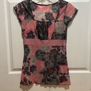 Floral Sheer Top with Pink Accents